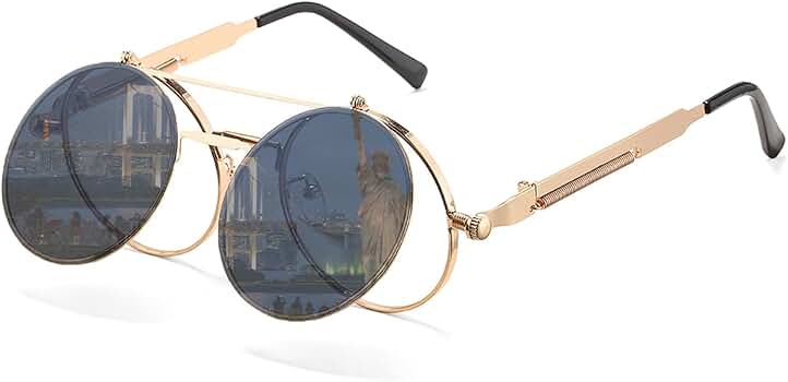 GDC Round Sunglasses グレー Vintage Dapper Steampunk Side Cover Round Sunglasses - zeroUV